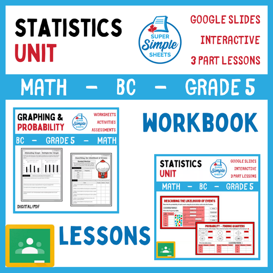 Grade 5 - Statistics Unit - BC Math - Lesson/Workbook Bundle