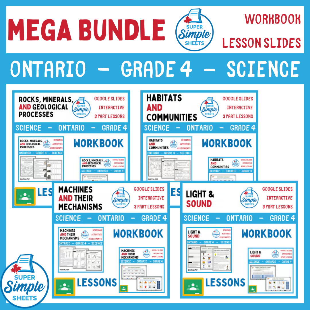 Grade 4 - Ontario Science - Lessons/Workbook Mega Bundle