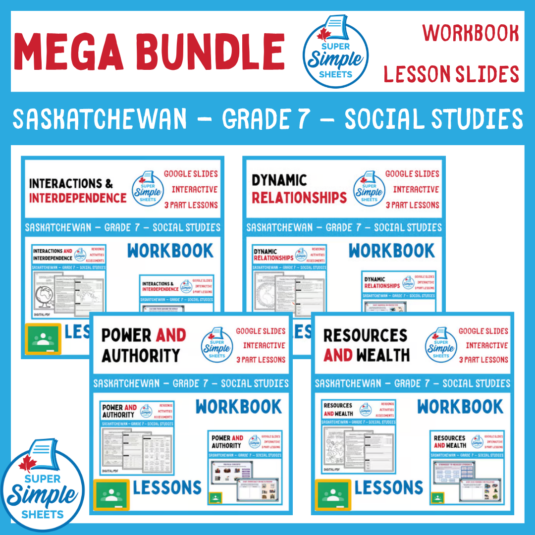Grade 7 - Saskatchewan Social Studies - Lessons/Workbook Mega Bundle