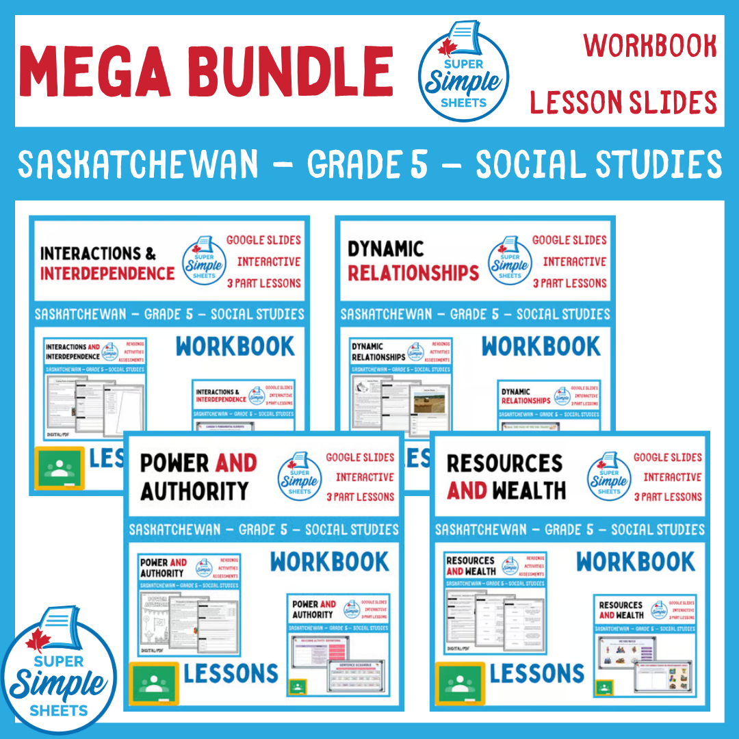 Grade 5 - Saskatchewan Social Studies - Lessons/Workbook Mega Bundle
