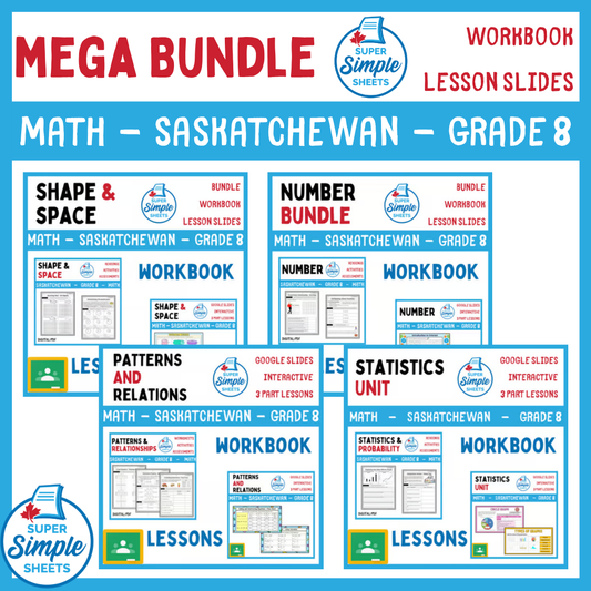 Grade 8 - Saskatchewan Math - Lessons/Workbook Mega Bundle