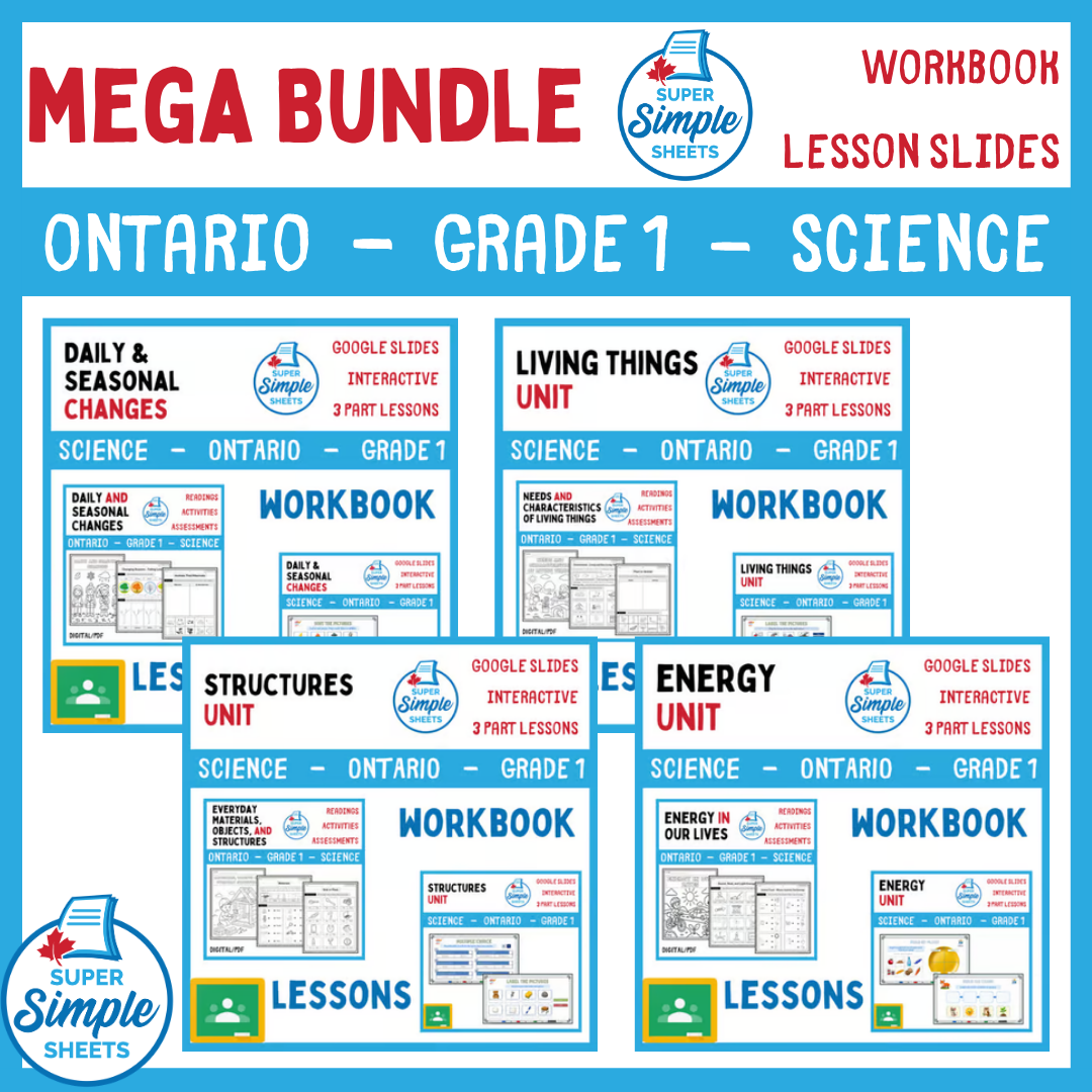 Grade 1 - Ontario Science - Lessons/Workbook Mega Bundle