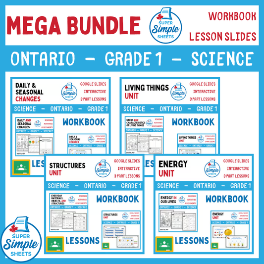 Grade 1 - Ontario Science - Lessons/Workbook Mega Bundle