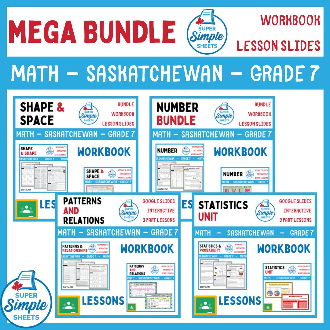 Grade 7 - Saskatchewan Math - Lessons/Workbook Mega Bundle