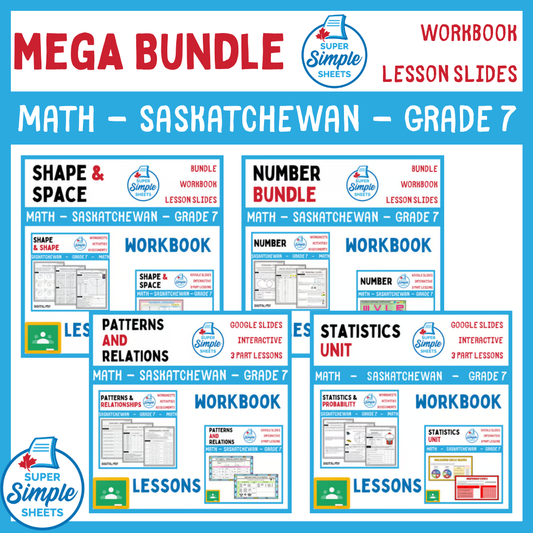 Grade 7 - Saskatchewan Math - Lessons/Workbook Mega Bundle