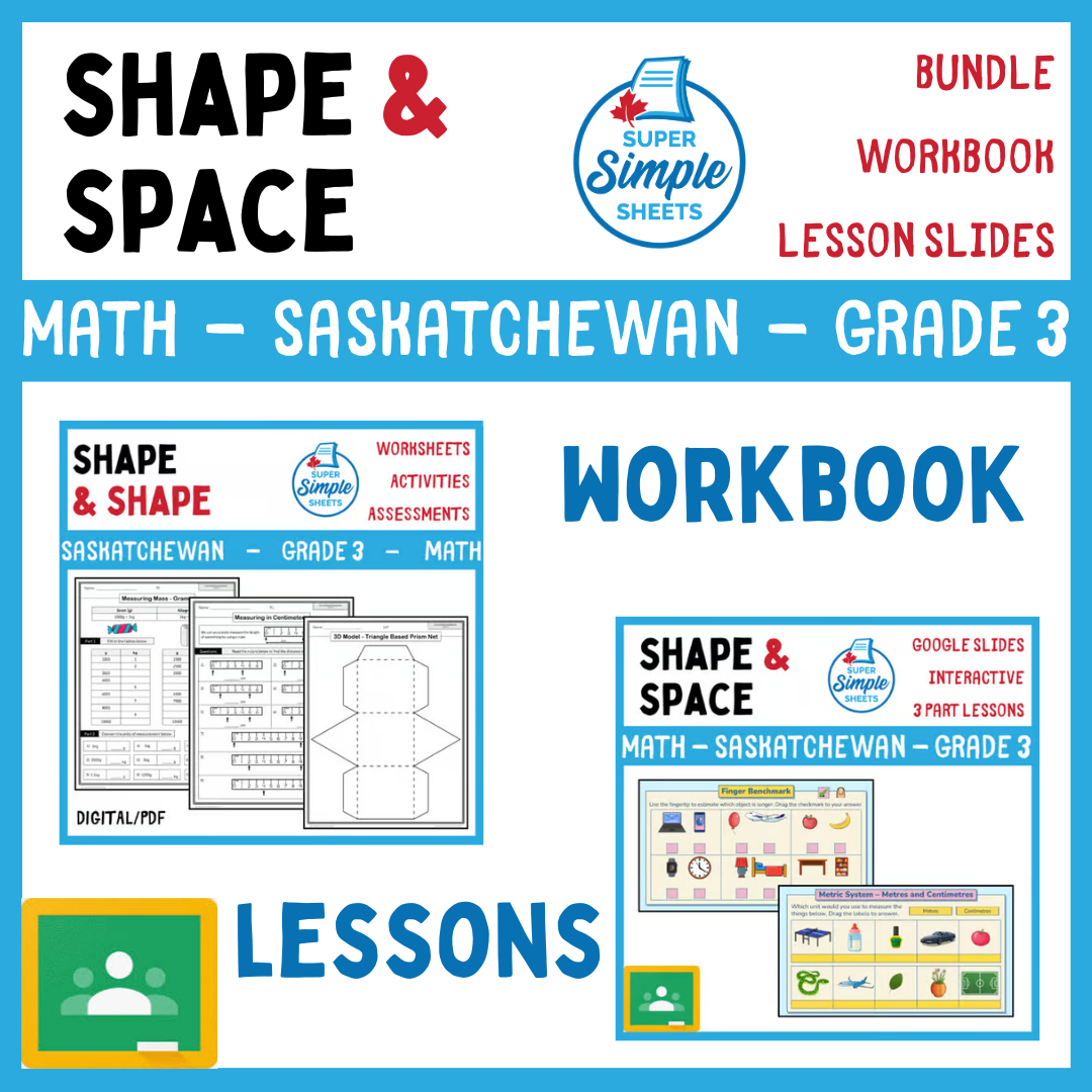 Grade 3 - Shape and Space Unit - Saskatchewan Math - Lesson/Workbook Bundle