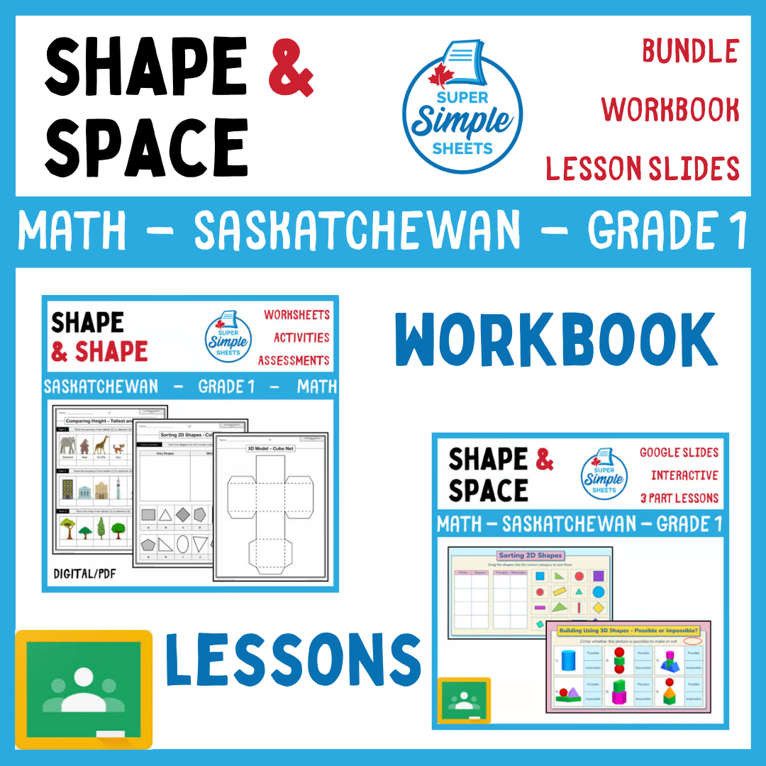 Grade 1 - Shape and Space Unit - Saskatchewan Math - Lesson/Workbook Bundle