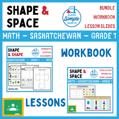 Grade 1 - Shape and Space Unit - Saskatchewan Math - Lesson/Workbook Bundle