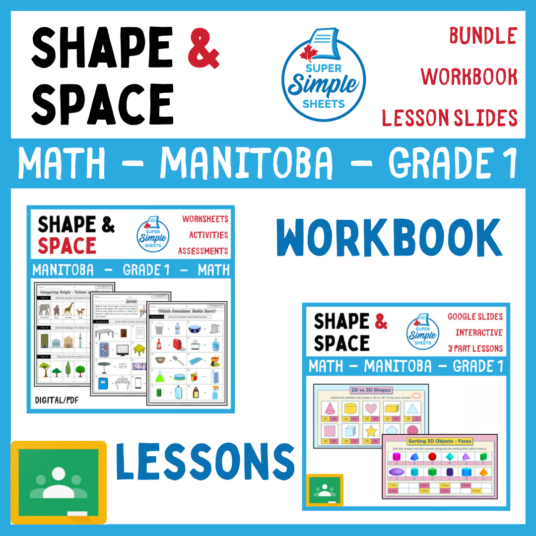 Grade 1 - Shape and Space Unit - Manitoba Math - Lesson/Workbook Bundle
