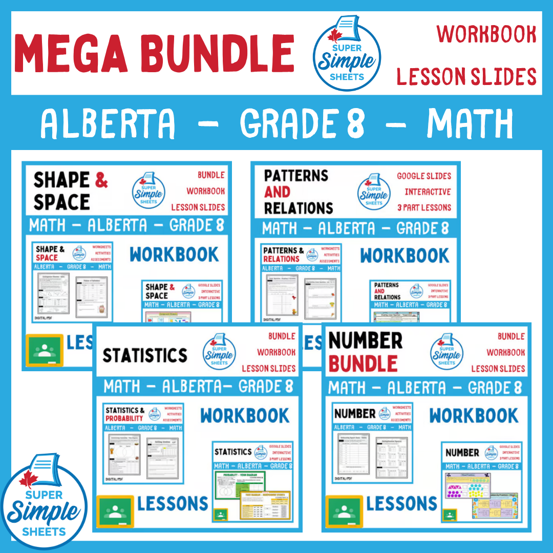 Grade 8 - Alberta Math - Lessons/Workbook Mega Bundle