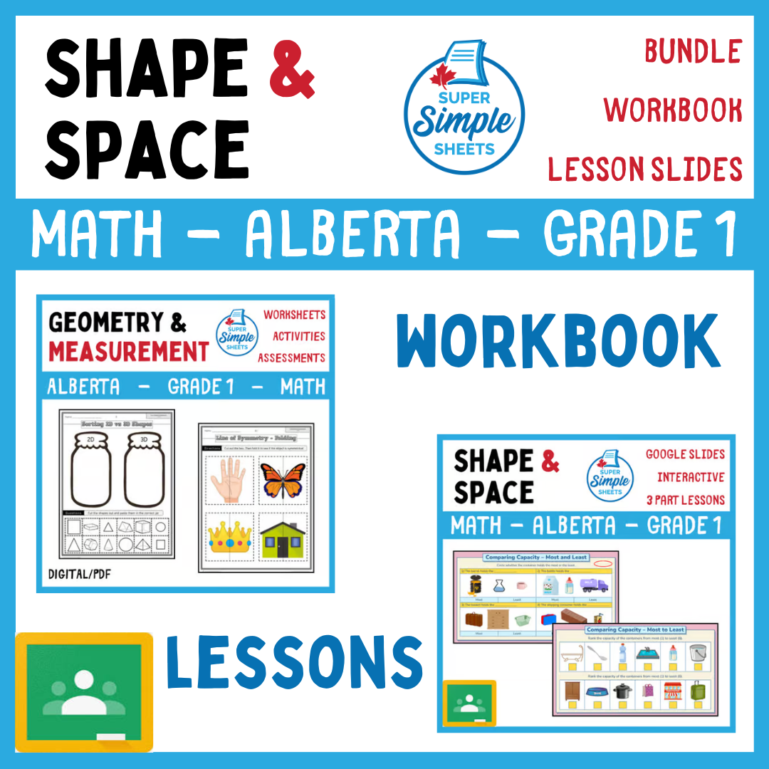 Grade 1 - Shape and Space Unit - Alberta Math - Lesson/Workbook Bundle