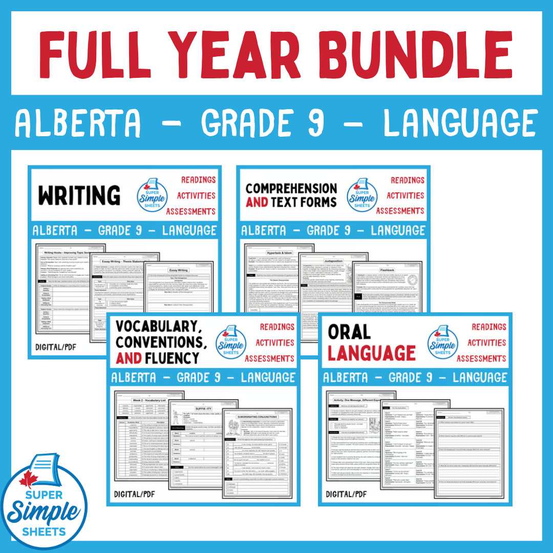 Grade 9 - Alberta Language Arts ELA - FULL YEAR BUNDLE