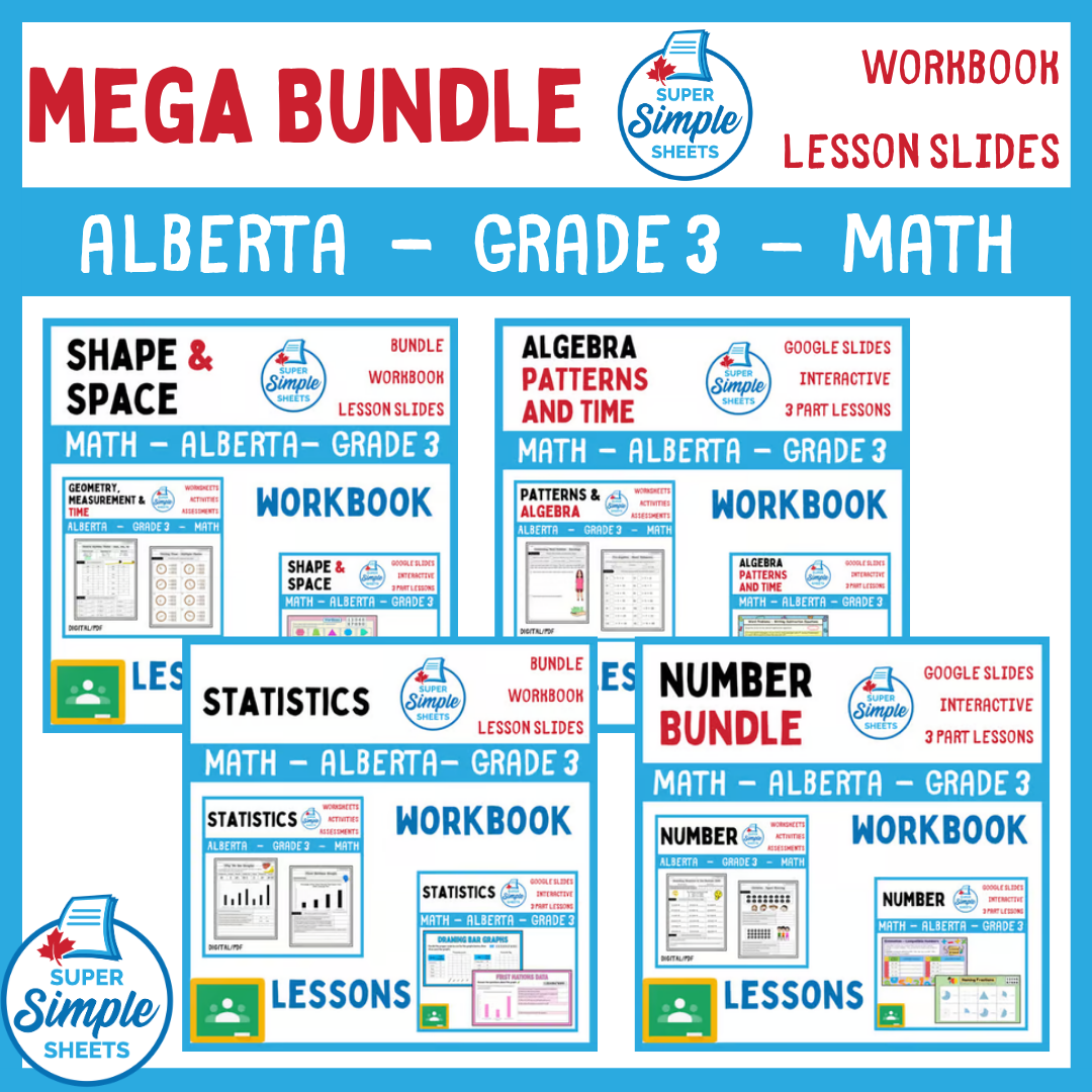 Grade 3 - Alberta Math - Lessons/Workbook Mega Bundle