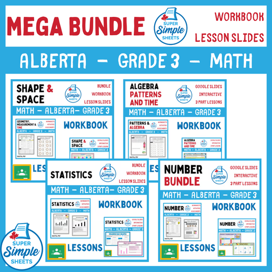 Grade 3 - Alberta Math - Lessons/Workbook Mega Bundle