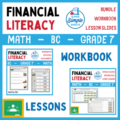 Grade 7 - Financial Literacy Unit - BC Math - Lesson/Workbook Bundle