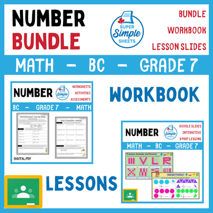 Grade 7 - Number Unit - BC Math - Lesson/Workbook Bundle