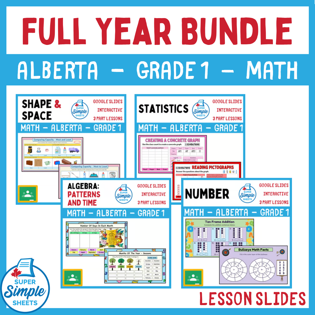 Grade 1 - Alberta Math - Google Lesson Slides - Full Year Bundle