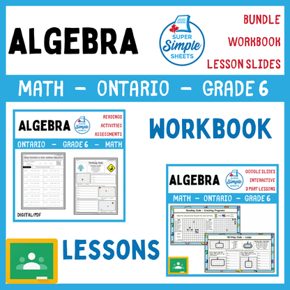 Grade 6 - Algebra - Patterns, Equations - Ontario Math - Lesson/Workbook Bundle