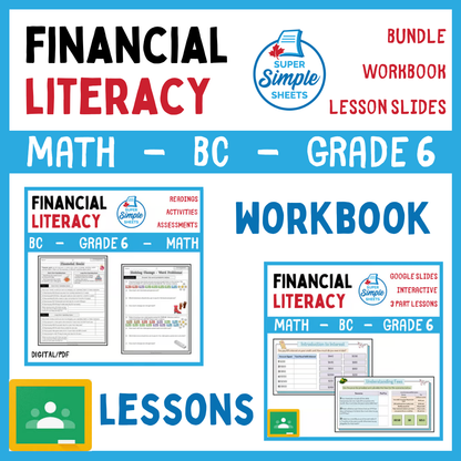 Grade 6 - Financial Literacy Unit - BC Math - Lesson/Workbook Bundle