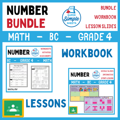 Grade 4 - Number Unit - BC Math - Lesson/Workbook Bundle