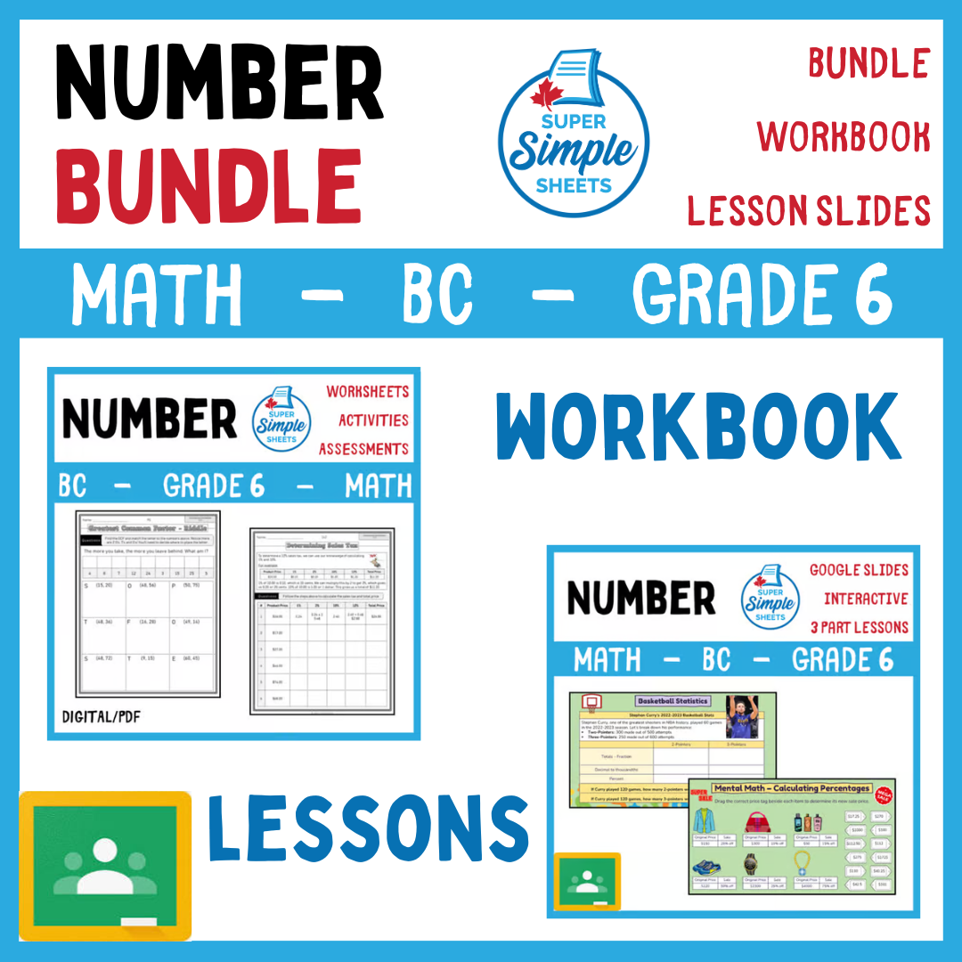 Grade 6 - Number Unit - BC Math - Lesson/Workbook Bundle