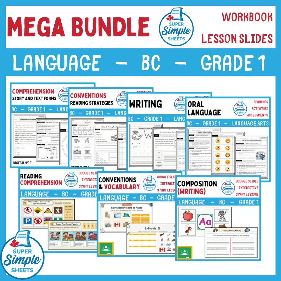 Grade 1 - BC Language - Lessons/Workbook Mega Bundle