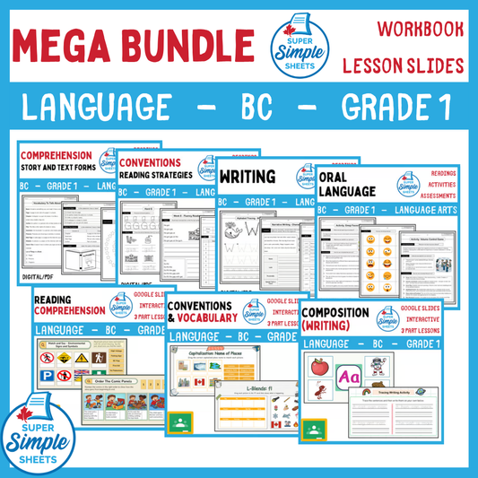 Grade 1 - BC Language - Lessons/Workbook Mega Bundle