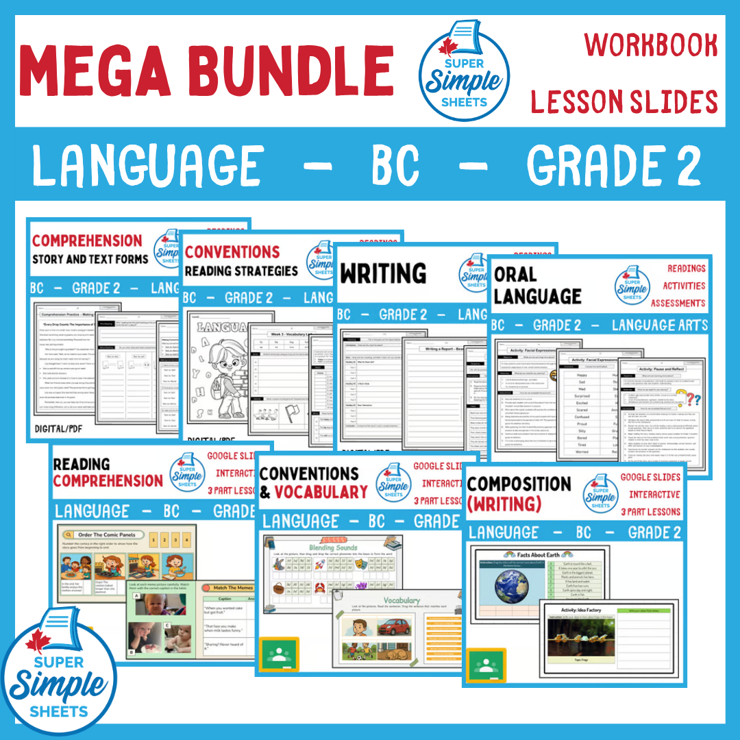 Grade 2 - BC Language - Lessons/Workbook Mega Bundle