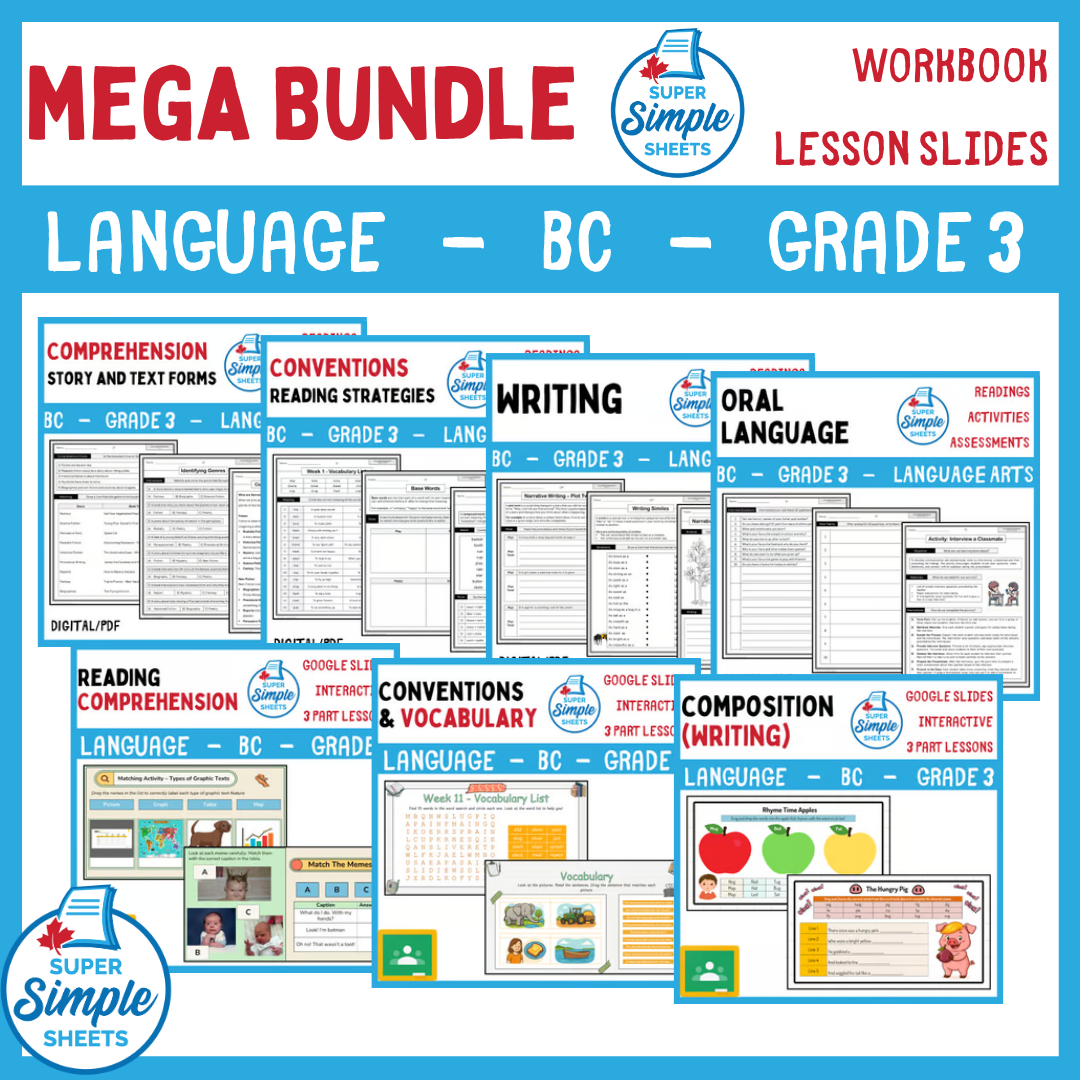 Grade 3 - BC Language - Lessons/Workbook Mega Bundle