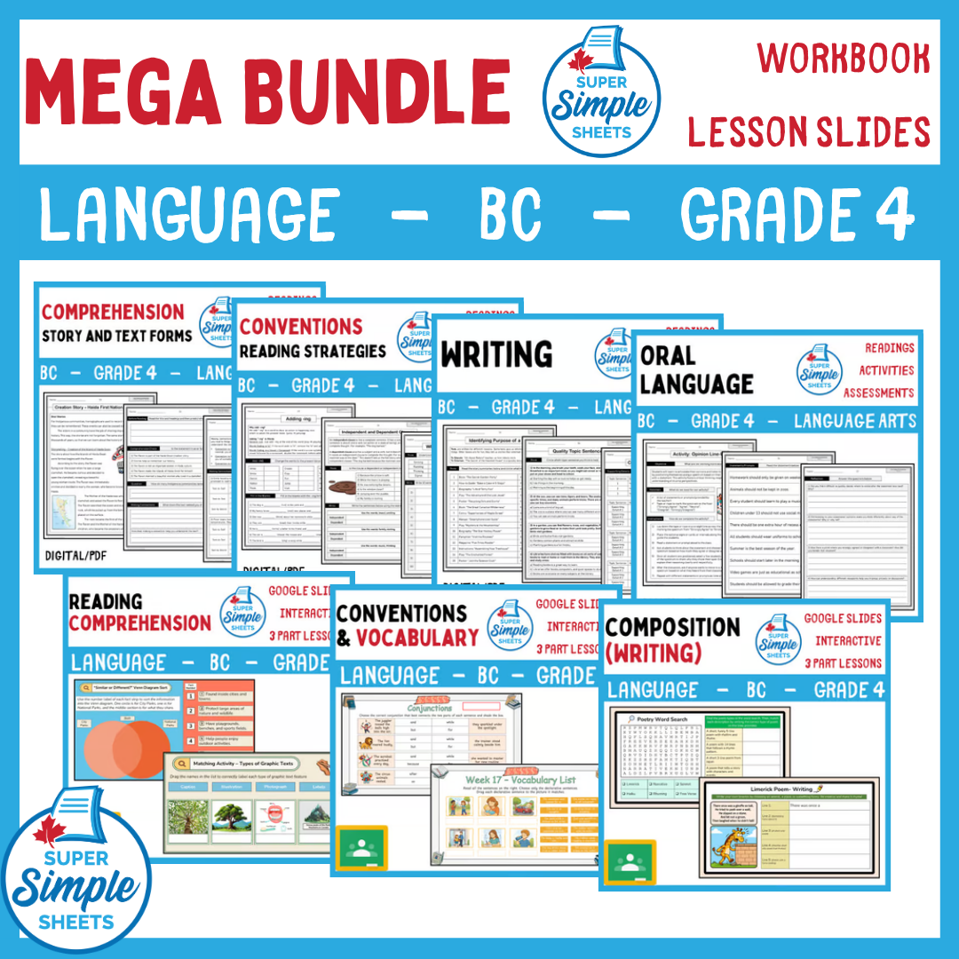 Grade 4 - BC Language - Lessons/Workbook Mega Bundle