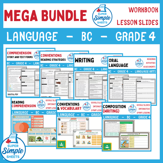 Grade 4 - BC Language - Lessons/Workbook Mega Bundle