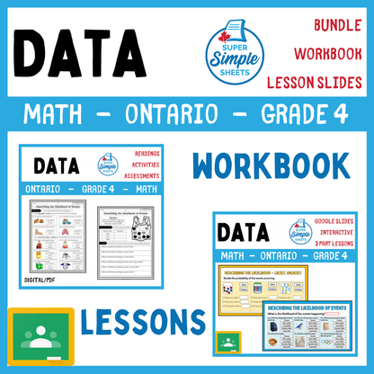 Grade 4 - Data Literacy and Probability - Ontario Math - Lesson/Workbook Bundle