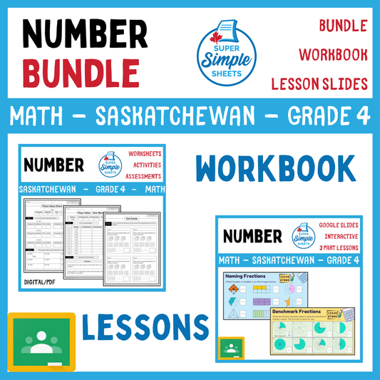 Grade 4 - Number Unit - Saskatchewan Math - Lesson/Workbook Bundle
