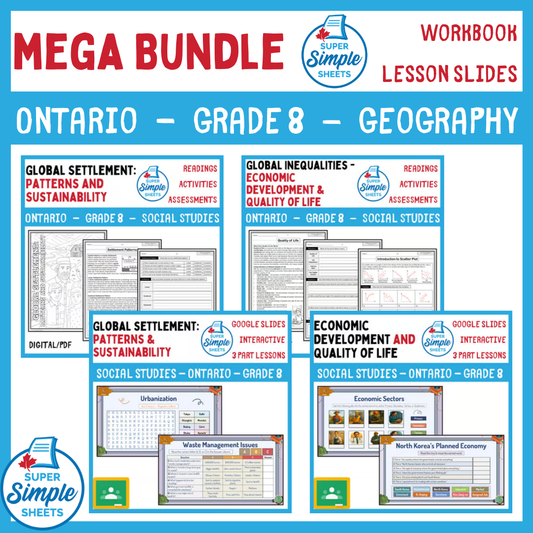 Grade 8 - Ontario Geography - Lessons/Workbook Mega Bundle
