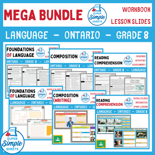 Grade 8 - Ontario Language - Lessons/Workbook Mega Bundle