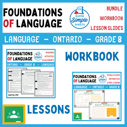 Grade 8 - Foundations of Language - Ontario Language - Lesson/Workbook Bundle