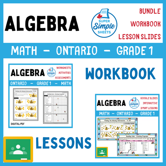 Grade 1 - Algebra - Patterns, Equations - Ontario Math - Lesson/Workbook Bundle