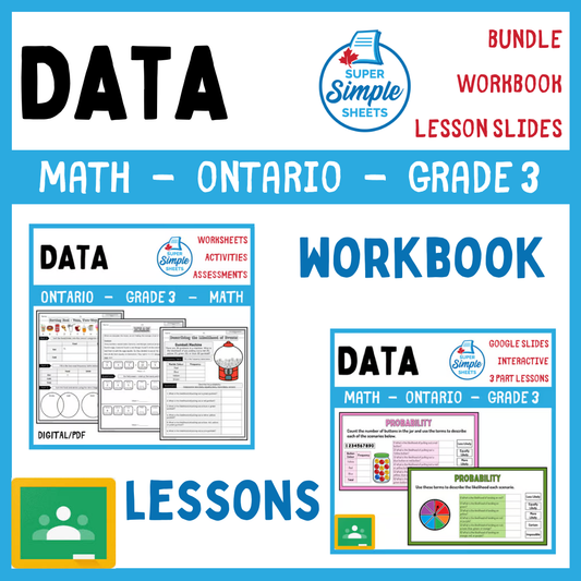 Grade 3 - Data Literacy and Probability - Ontario Math - Lesson/Workbook Bundle