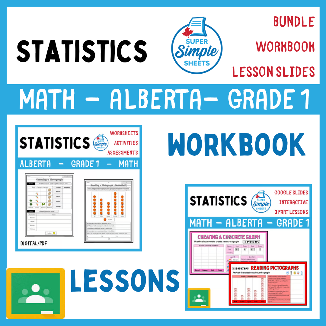 Grade 1 - Statistics Unit - Alberta Math - Lesson/Workbook Bundle