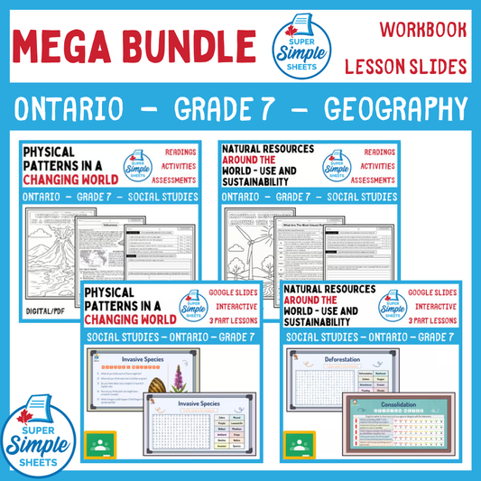 Grade 7 - Ontario Geography - Lessons/Workbook Mega Bundle
