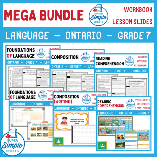 Grade 7 - Ontario Language - Lessons/Workbook Mega Bundle