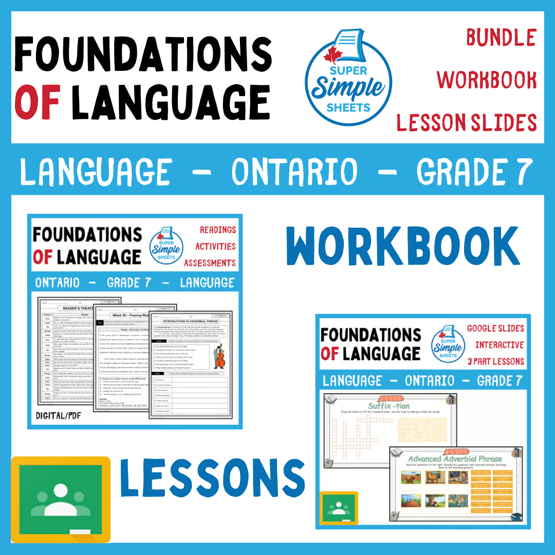 Grade 7 - Foundations of Language - Ontario Language - Lesson/Workbook Bundle