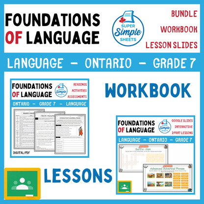 Grade 7 - Foundations of Language - Ontario Language - Lesson/Workbook Bundle
