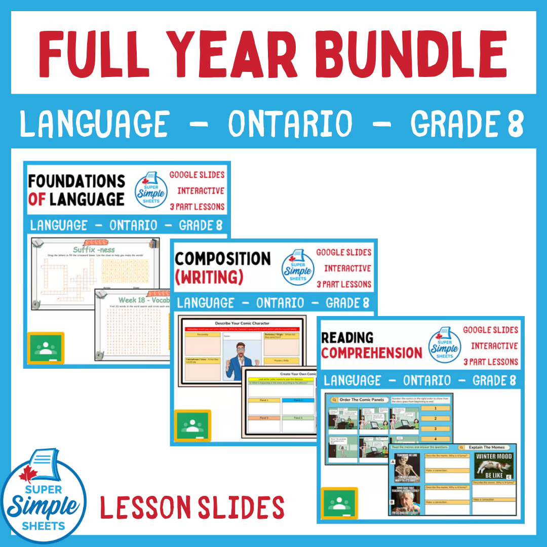 Grade 8 - Ontario Language - Google Lesson Slides - Full Year Bundle