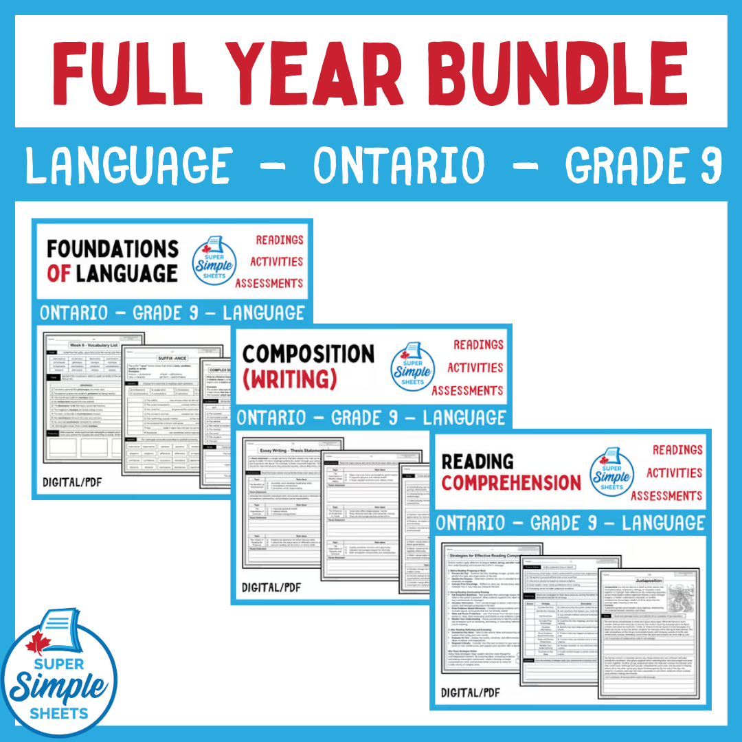 Grade 9 - Ontario Language - FULL YEAR BUNDLE - NEW 2023 Curriculum