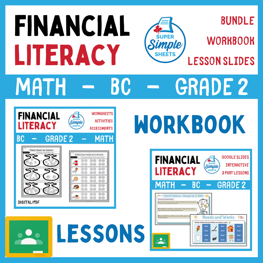 Grade 2 - Financial Literacy Unit - BC Math - Lesson/Workbook Bundle