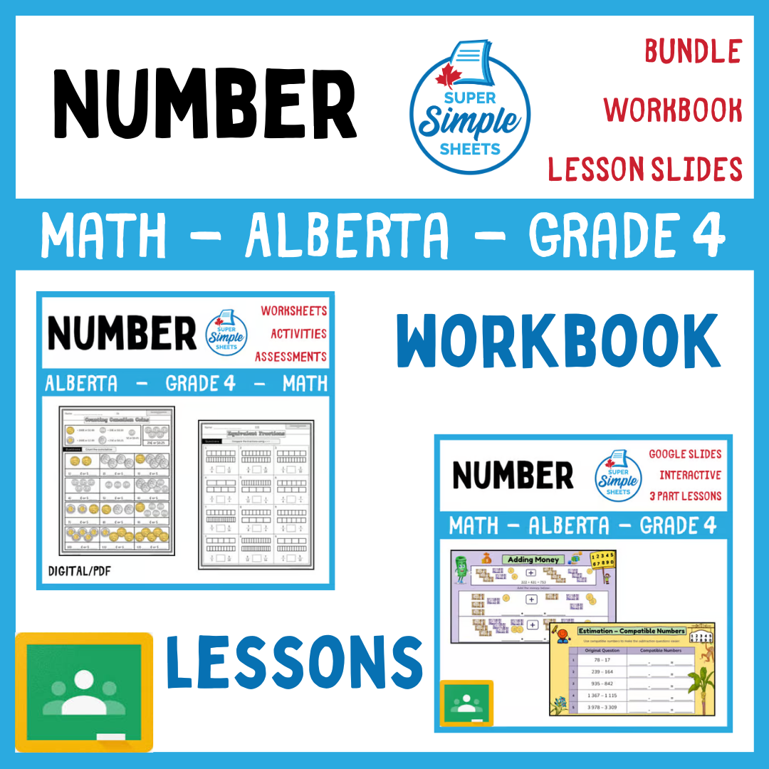 Grade 4 - Number Unit - Alberta Math - Lesson/Workbook Bundle