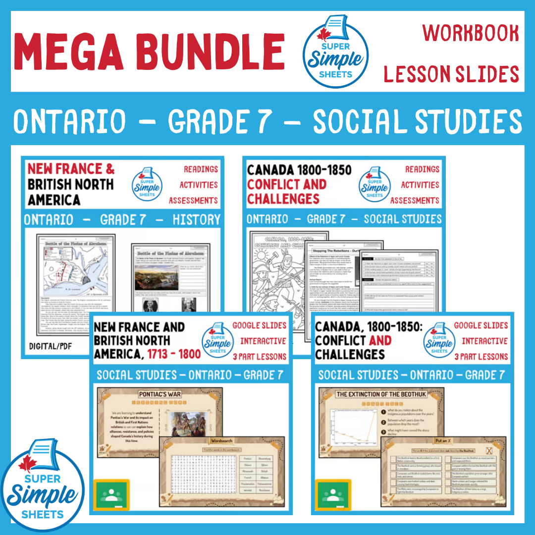 Grade 7 - Ontario Social Studies - Lessons/Workbook Mega Bundle