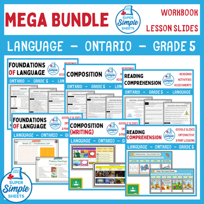Grade 5 - Ontario Language - Lessons/Workbook Mega Bundle