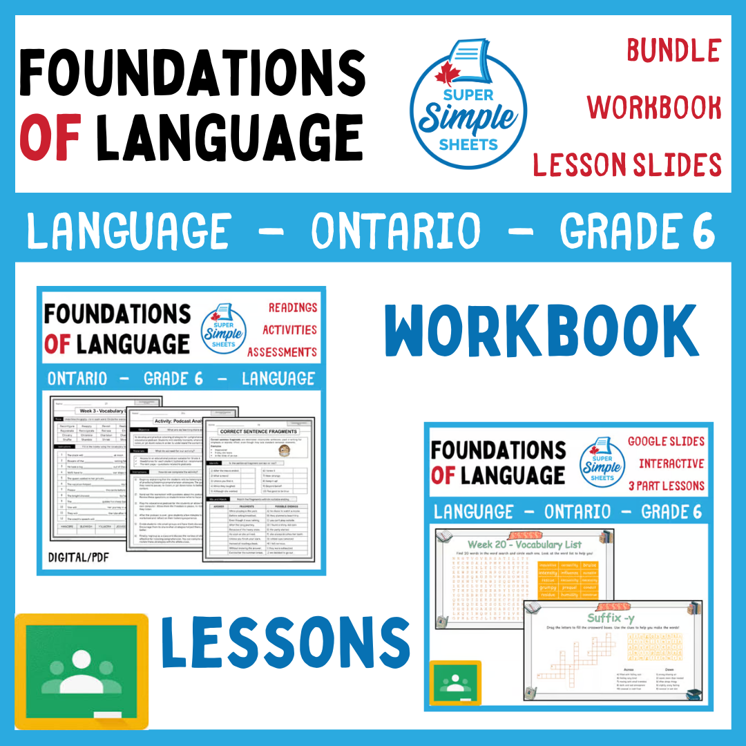 Grade 6 - Foundations of Language - Ontario Language - Lesson/Workbook Bundle